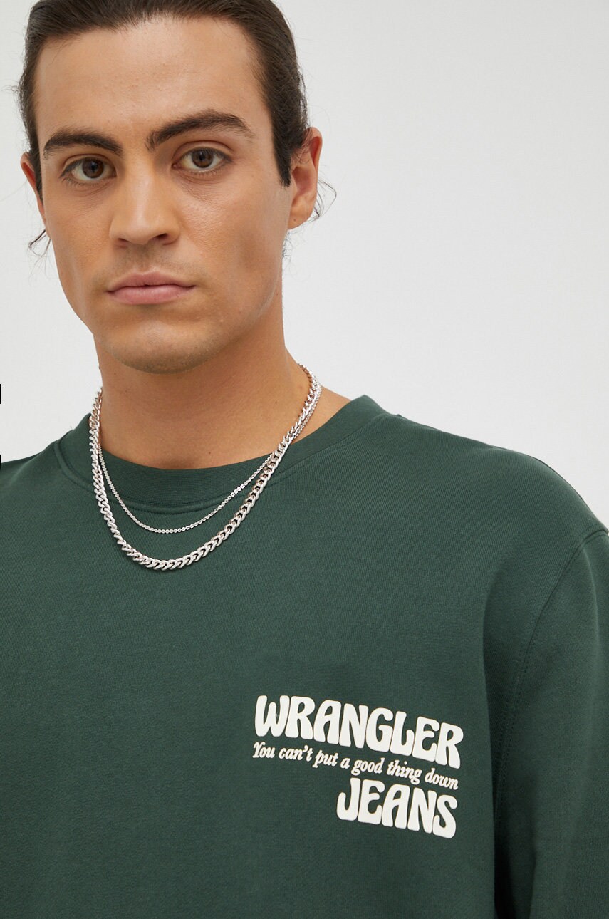 

Памучен суичър Wrangler в зелено с принт, Зелен