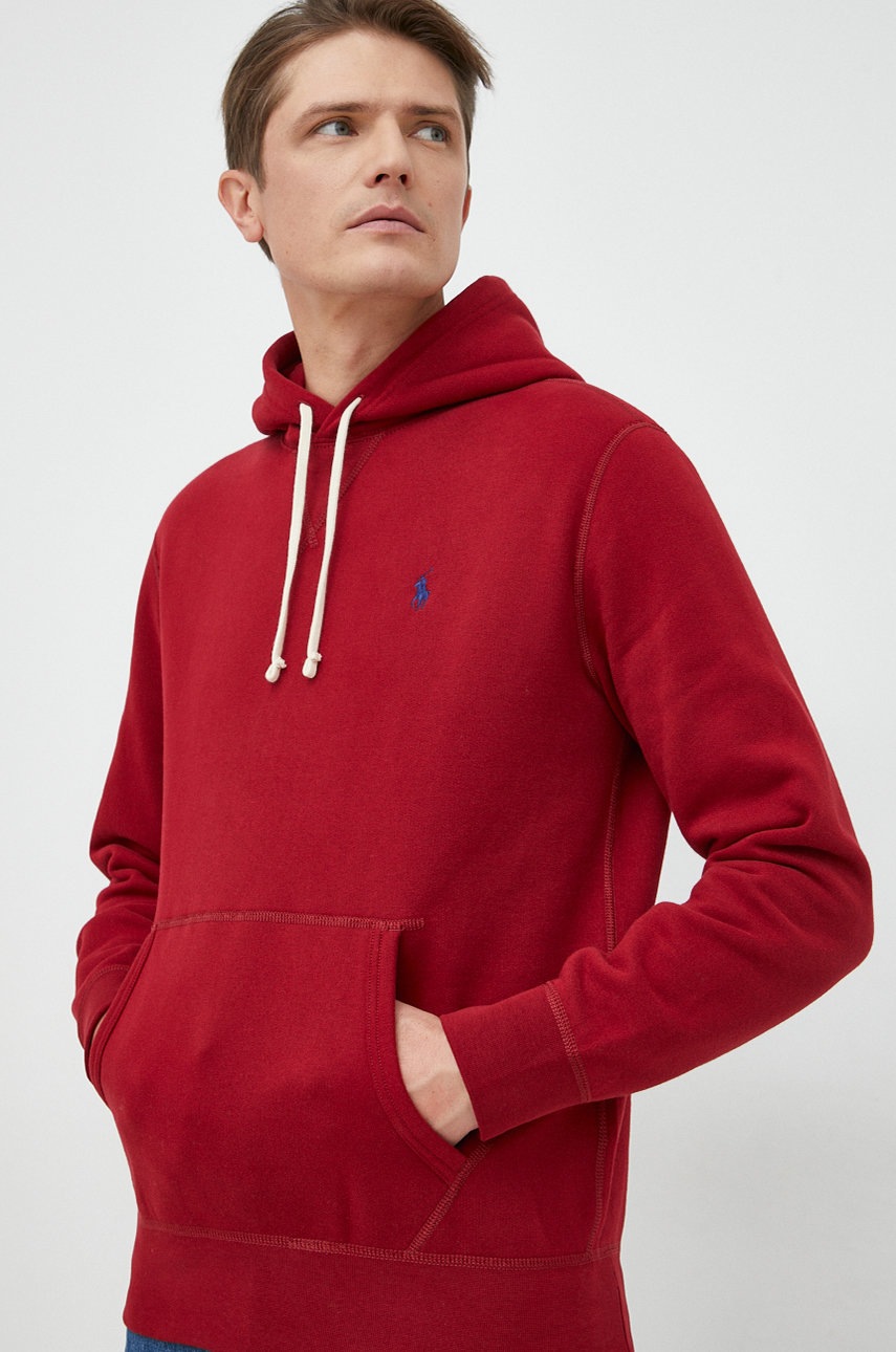 

Кофта Polo Ralph Lauren мужская цвет красный с капюшоном однотонная
