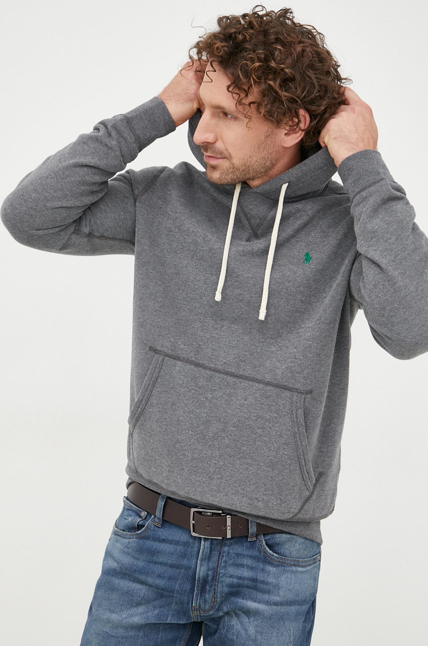 

Суичър Polo Ralph Lauren в сиво с качулка с изчистен дизайн, Сив