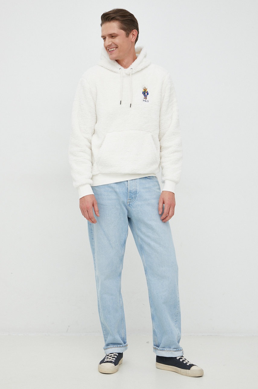 

Кофта Polo Ralph Lauren мужская цвет бежевый с капюшоном с аппликацией