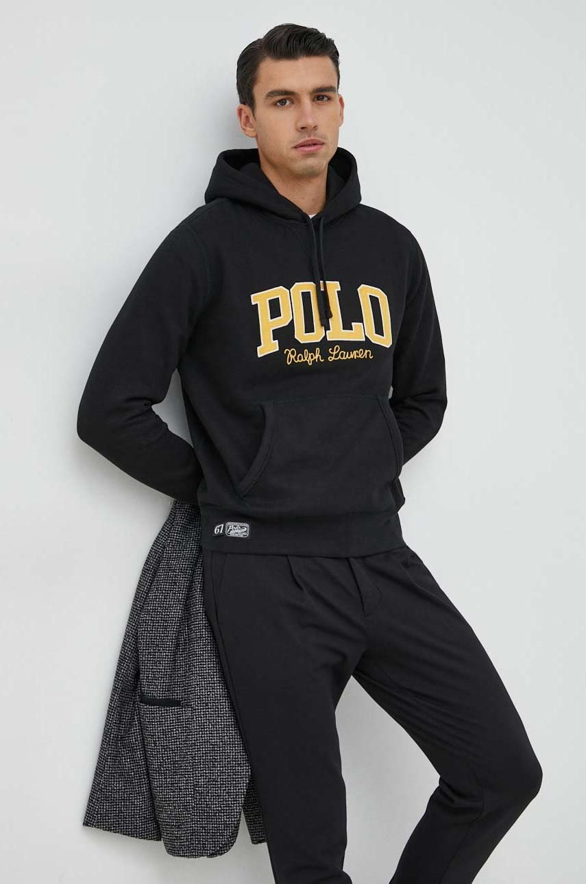 

Суичър Polo Ralph Lauren в черно с качулка с апликация, Черен