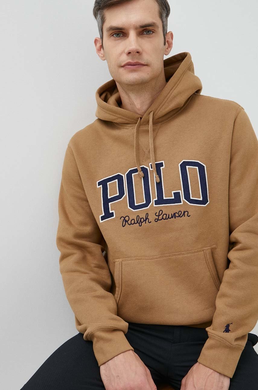 

Кофта Polo Ralph Lauren чоловіча колір коричневий з капюшоном з аплікацією