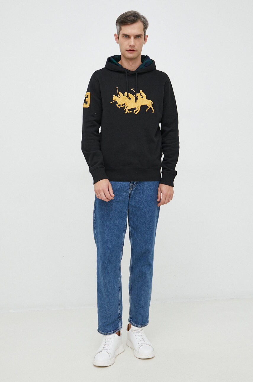 

Кофта Polo Ralph Lauren чоловіча колір чорний з капюшоном з аплікацією