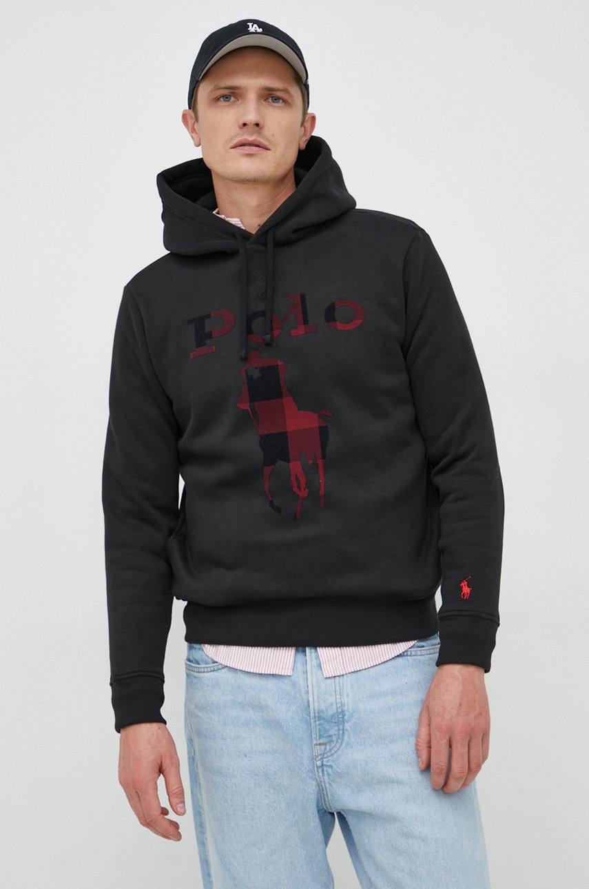 

Суичър Polo Ralph Lauren в черно с качулка с апликация, Черен