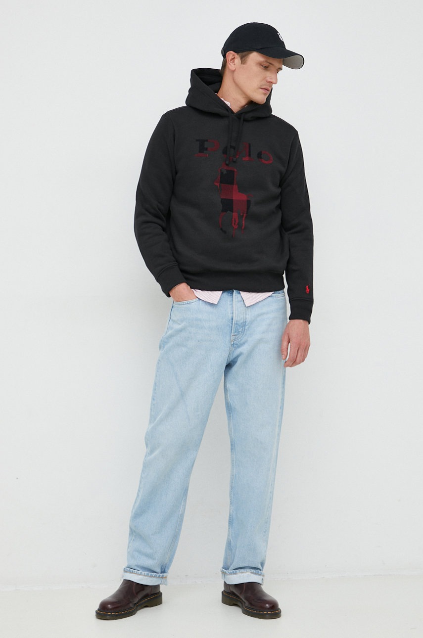 

Кофта Polo Ralph Lauren чоловіча колір чорний з капюшоном з аплікацією