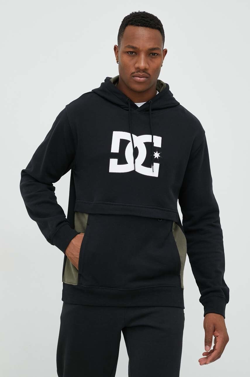 Dc hanorac de bumbac barbati, culoarea negru, cu glugă, modelator