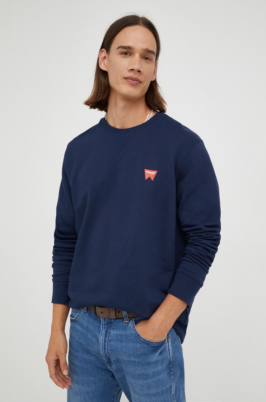 

Памучен суичър Wrangler в тъмносиньо с принт, Тъмносин