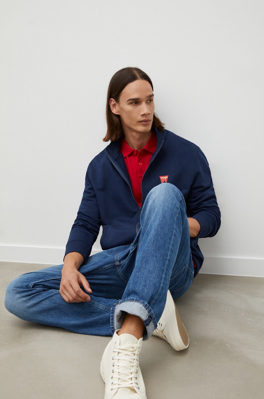 

Памучен суичър Wrangler в тъмносиньо с принт, Тъмносин