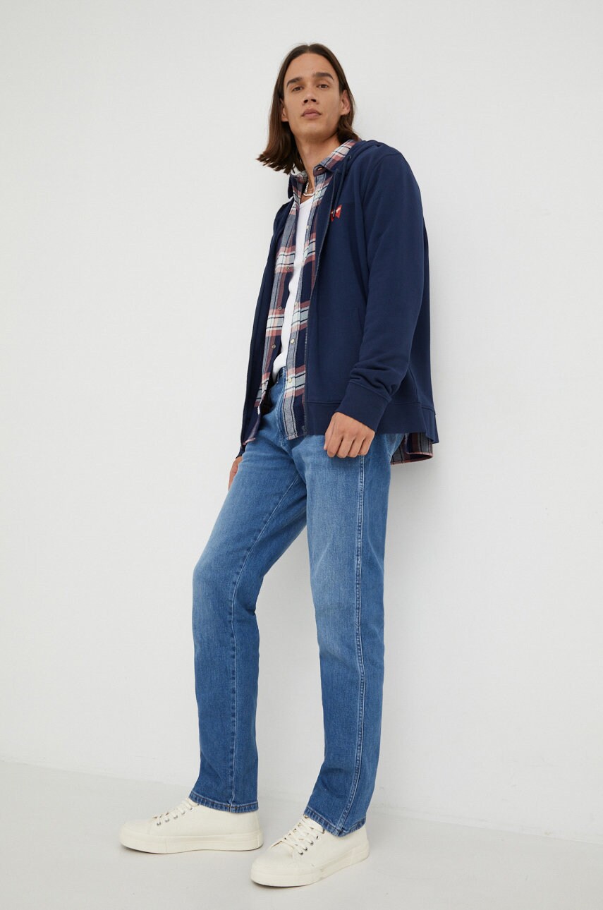 Wrangler hanorac de bumbac barbati, culoarea albastru marin, cu imprimeu