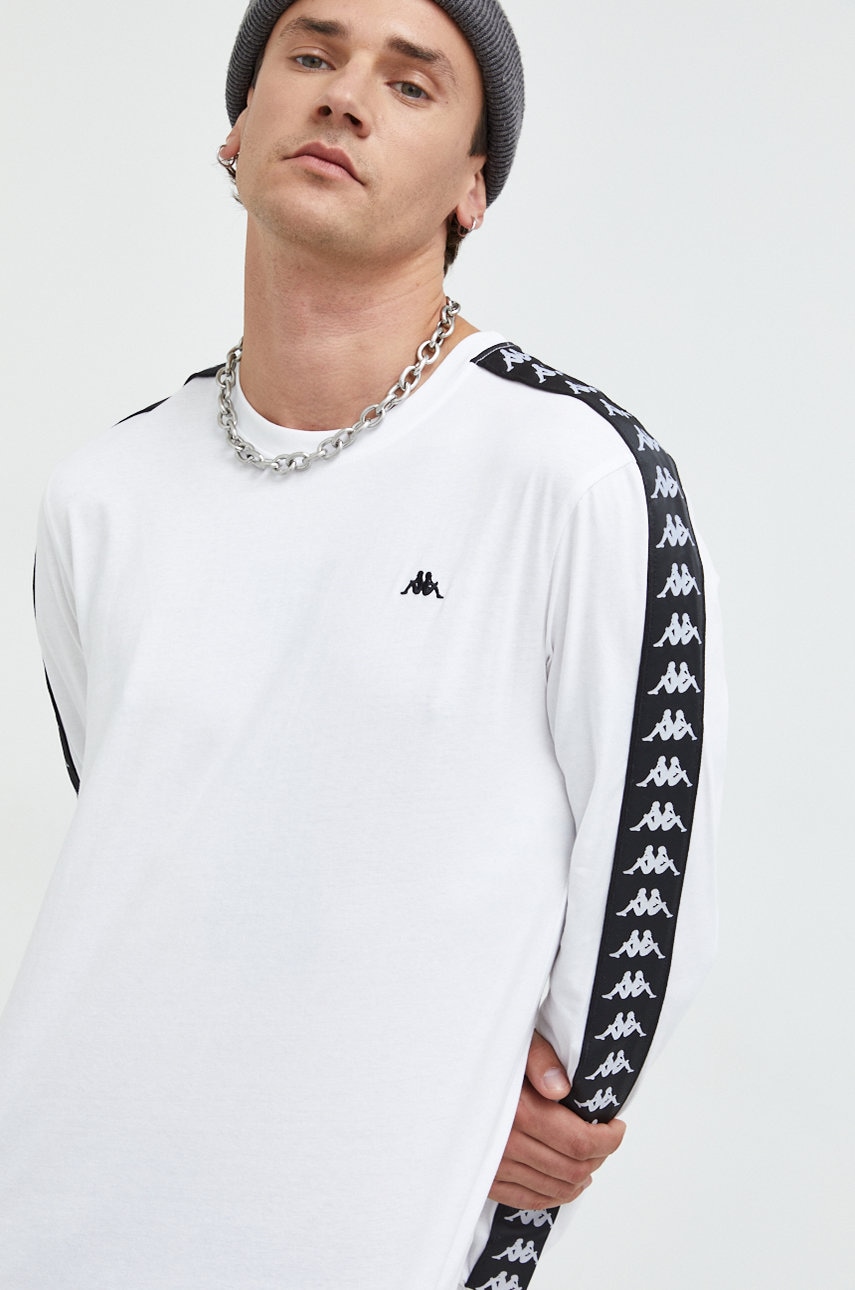 Kappa longsleeve din bumbac culoarea alb, cu imprimeu