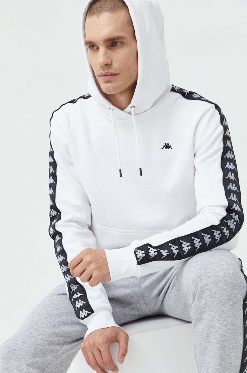 Kappa bluza barbati, culoarea alb, cu glugă, cu imprimeu