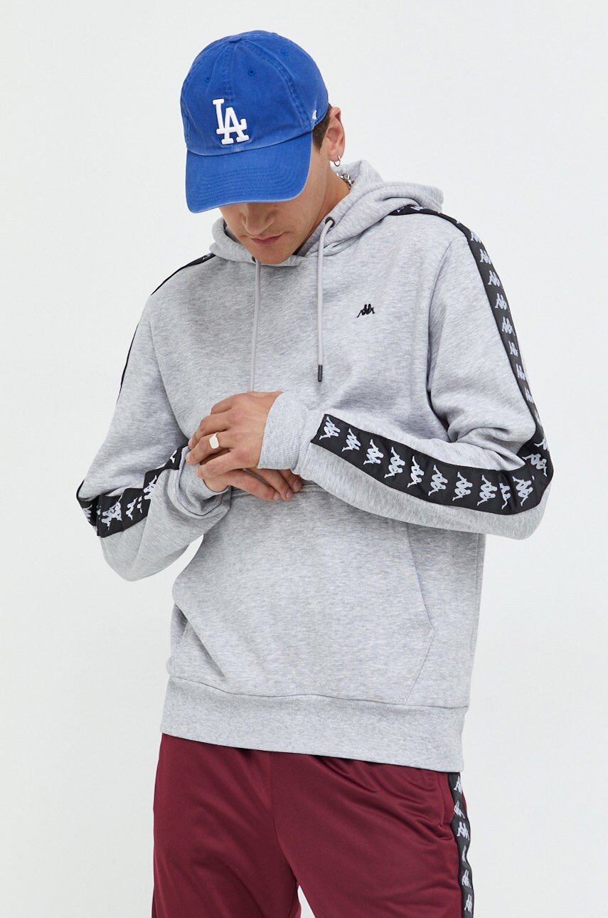 Kappa bluza barbati, culoarea gri, cu glugă, cu imprimeu