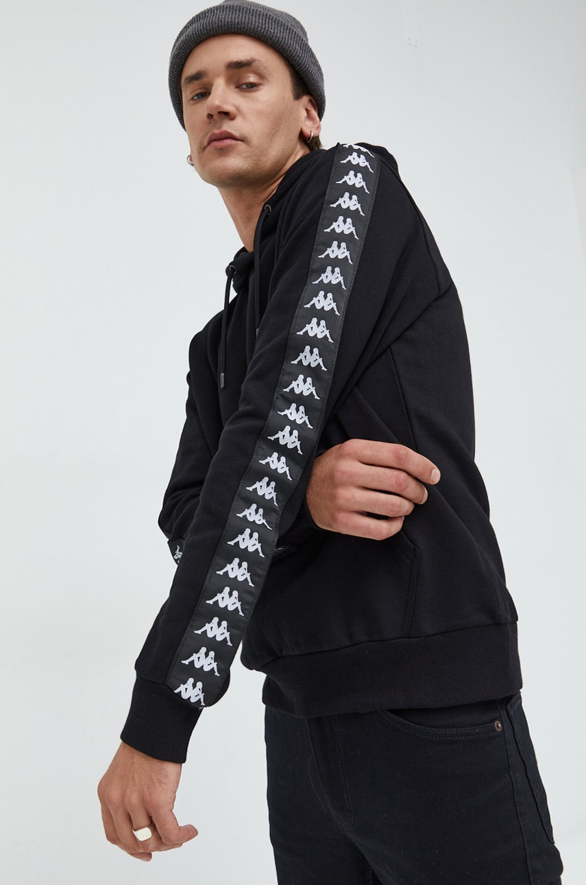 Kappa bluza barbati, culoarea negru, cu glugă, cu imprimeu