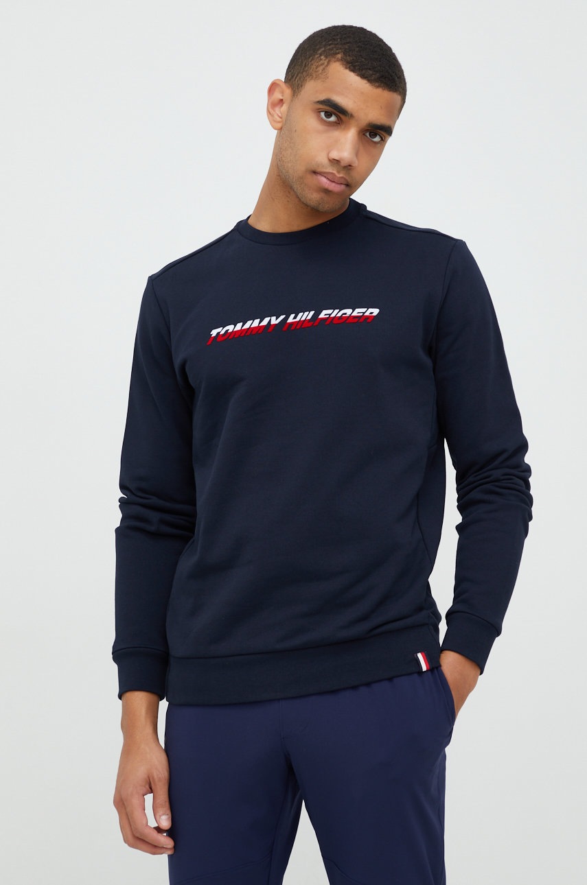 

Памучен суичър Tommy Hilfiger в тъмносиньо с изчистен дизайн, Тъмносин