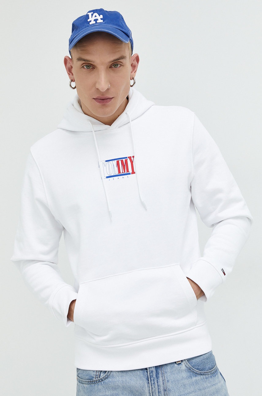 

Памучен суичър Tommy Jeans в бяло с принт, Бял