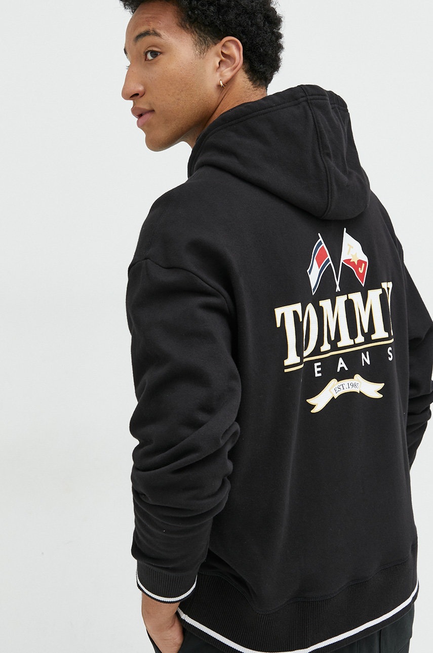 

Бавовняна кофта Tommy Jeans чоловіча колір чорний з капюшоном з принтом