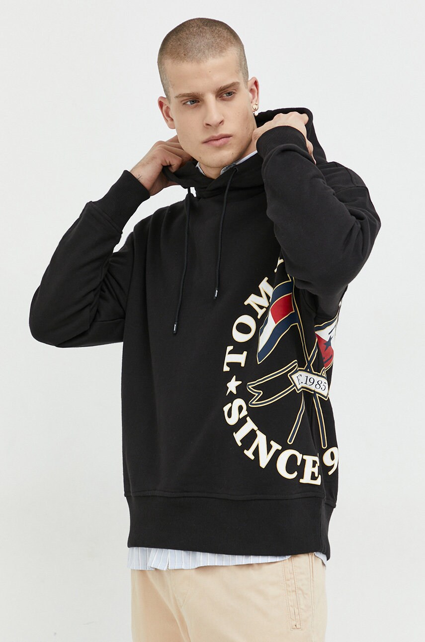 

Бавовняна кофта Tommy Jeans чоловіча колір чорний з капюшоном з принтом