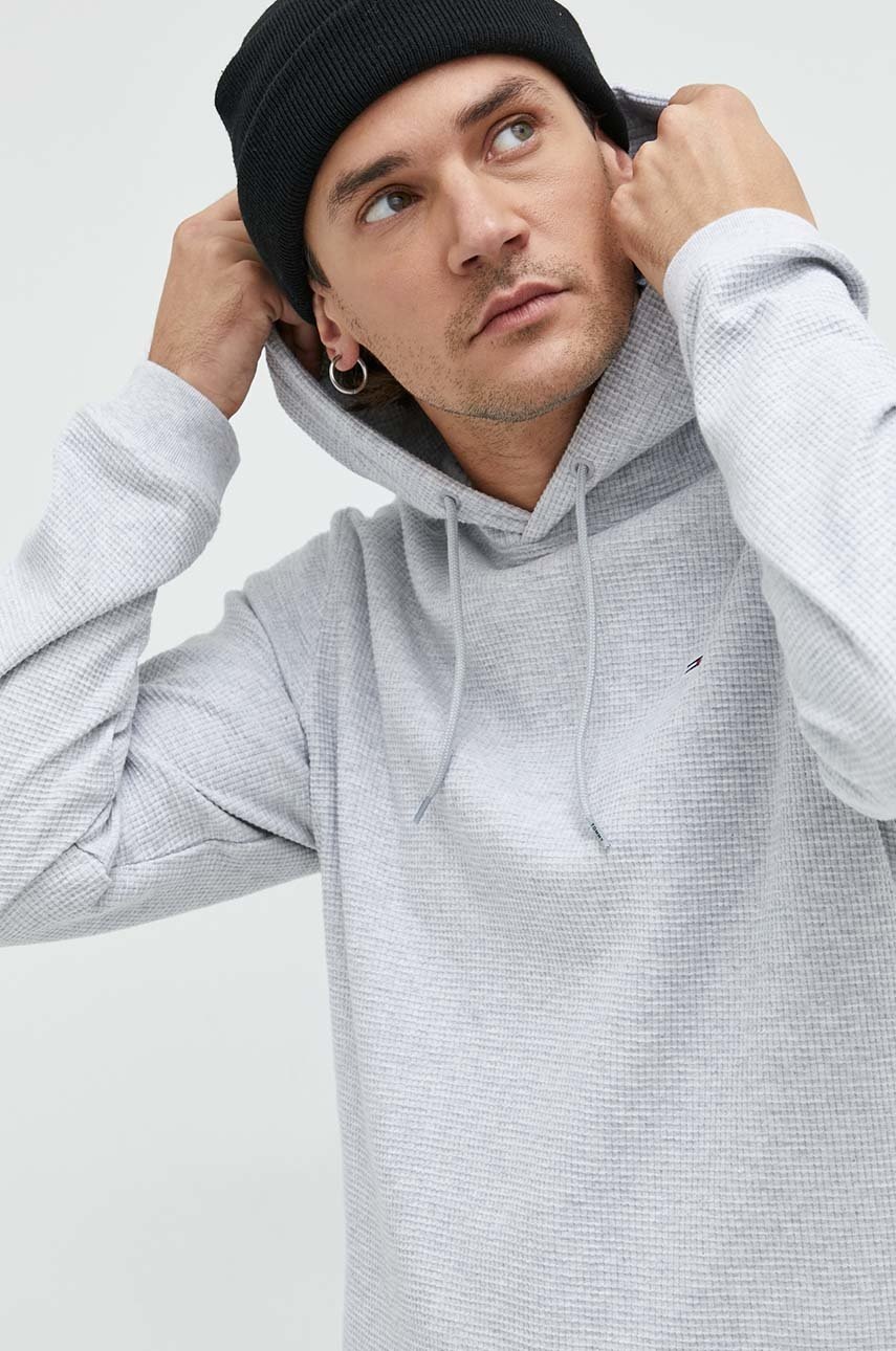 

Памучен суичър Tommy Jeans в сиво с изчистен дизайн, Сив