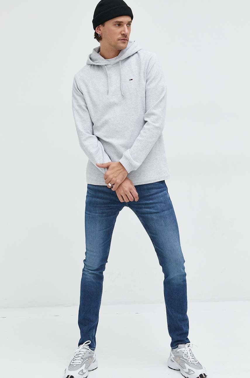 

Хлопковая кофта Tommy Jeans мужская цвет серый однотонная
