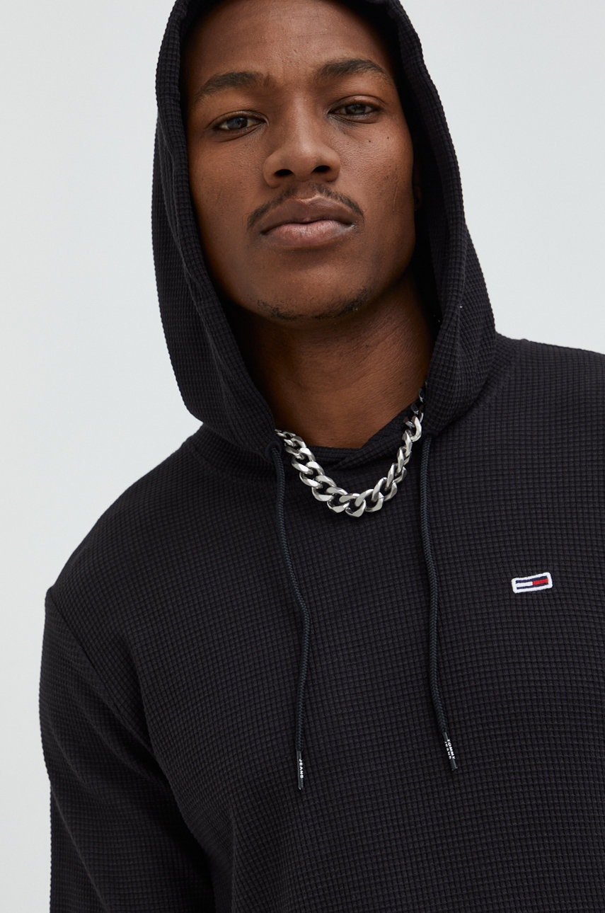 

Памучен суичър Tommy Jeans в черно с изчистен дизайн, Черен