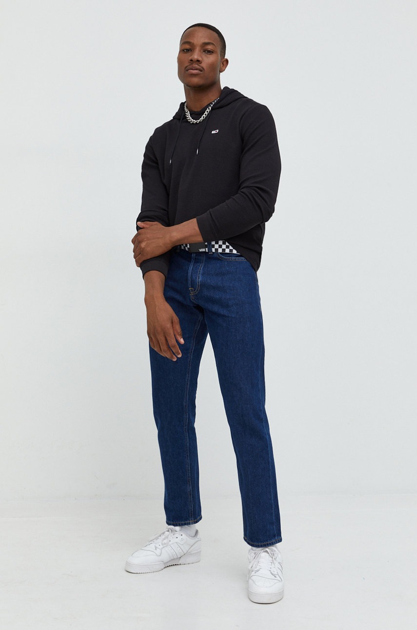 

Хлопковая кофта Tommy Jeans мужская цвет чёрный однотонная