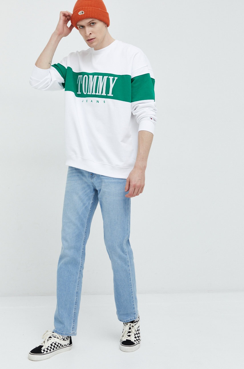 

Бавовняна кофта Tommy Jeans чоловіча колір білий з аплікацією