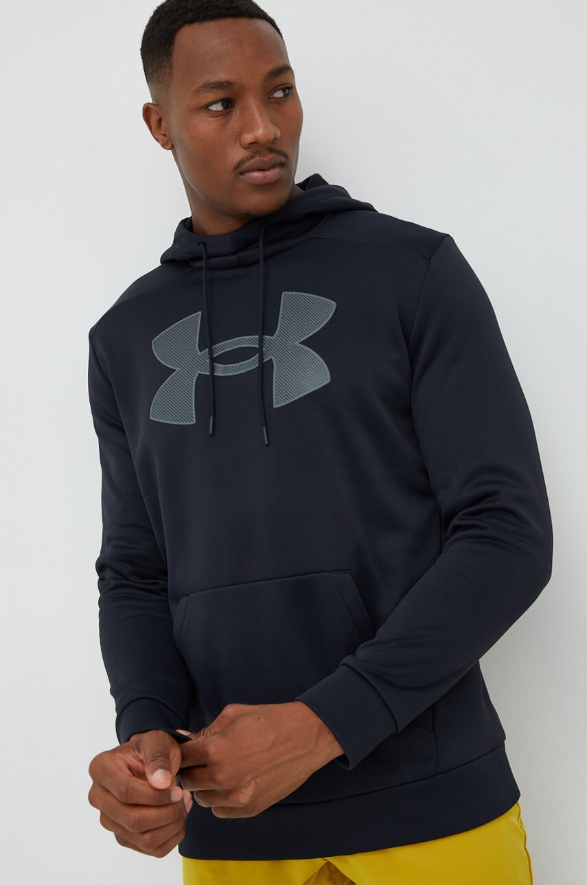 Under armour bluză trening big logo barbati, culoarea negru, cu glugă, cu imprimeu