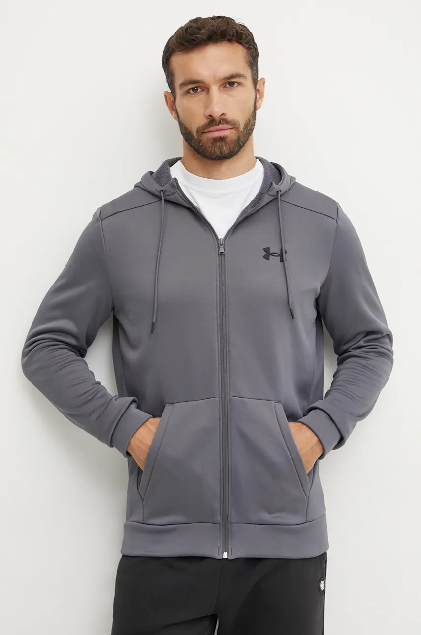 Under Armour bluză trening culoarea gri, cu glugă, neted Under Armour bluză trening culoarea gri, cu glugă, neted