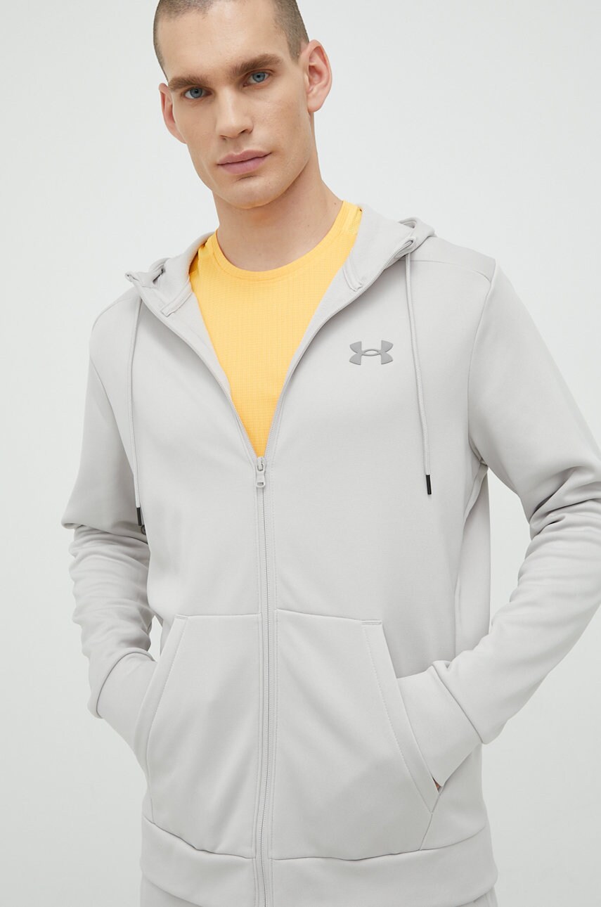 Under armour bluză trening barbati, culoarea gri, cu glugă, neted