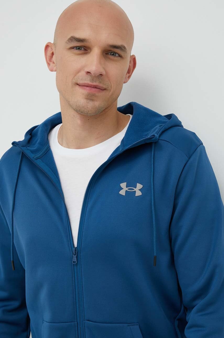 Under armour bluză trening barbati, culoarea albastru marin, cu glugă, neted