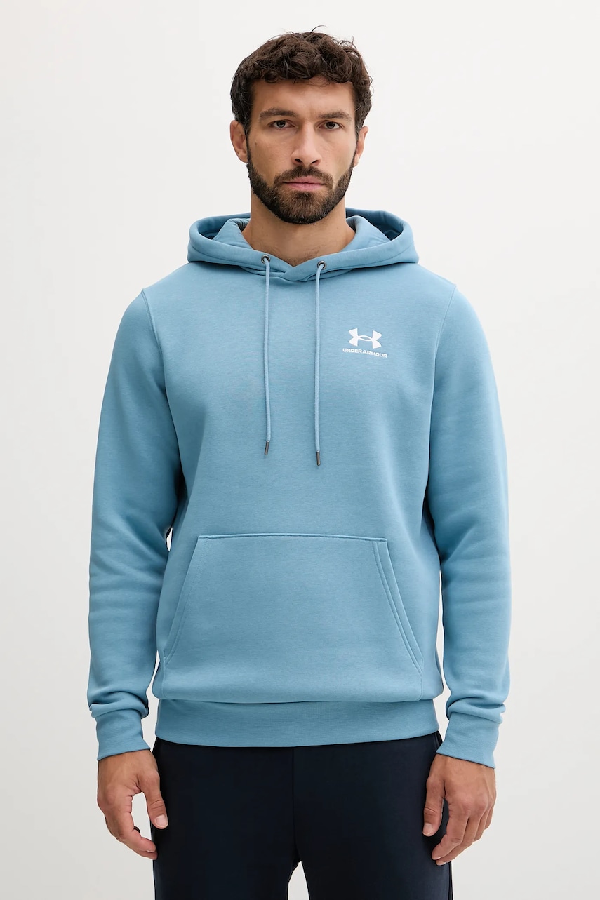 Levně Mikina Under Armour Essential Fleece pánská, zelená barva, s kapucí, s potiskem, 1373880