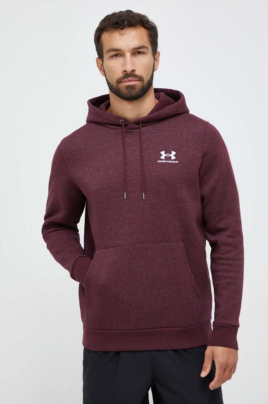 Under Armour bluza barbati, culoarea bordo, cu glugă, cu imprimeu