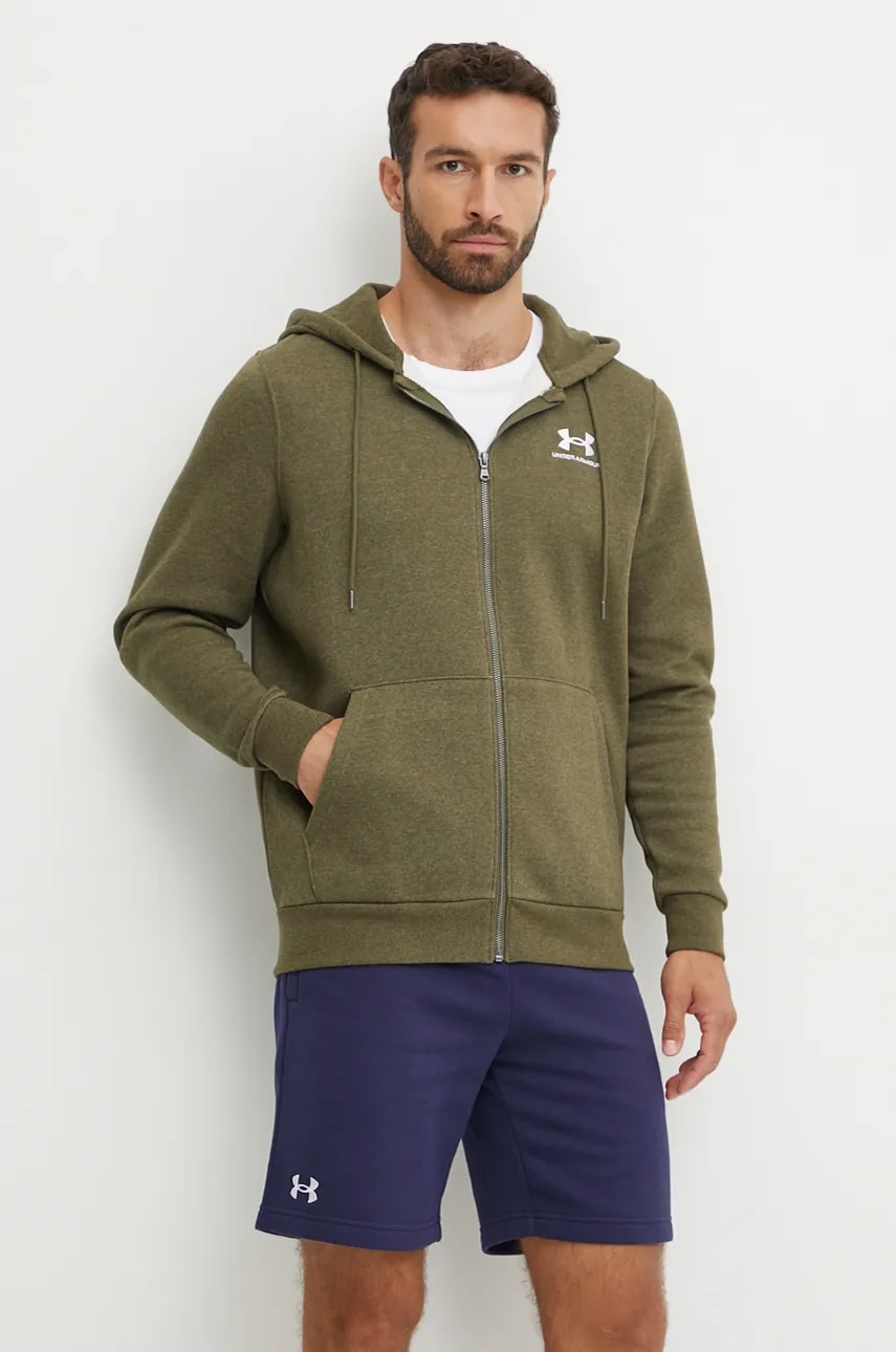 Under Armour bluza barbati, culoarea verde, cu glugă, neted Under Armour bluza barbati, culoarea verde, cu glugă, neted