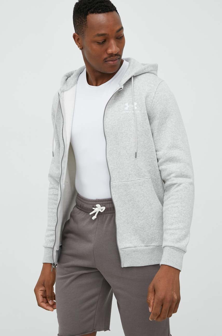 Under Armour bluza barbati, culoarea gri, cu glugă, neted