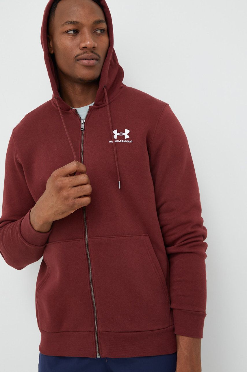 Under Armour bluza barbati, culoarea bordo, cu glugă, neted