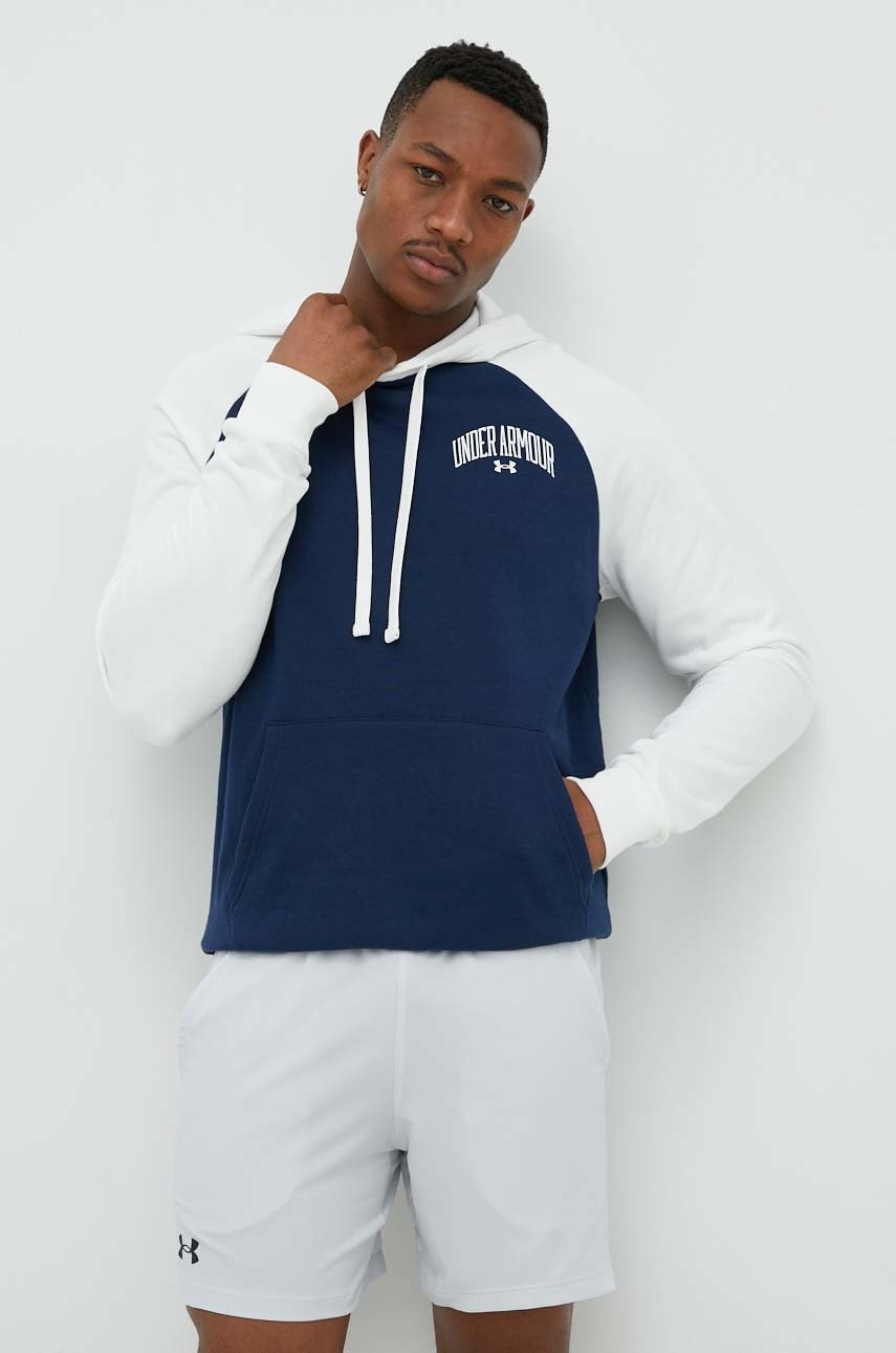 Under armour bluza barbati, culoarea albastru marin, cu glugă, modelator