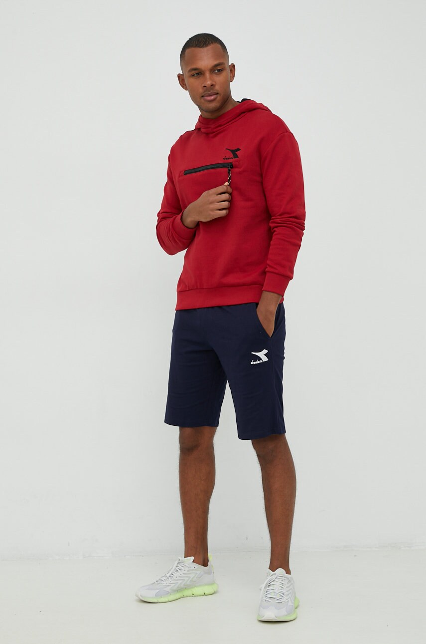 

Хлопковая кофта Diadora мужская цвет красный с капюшоном однотонная