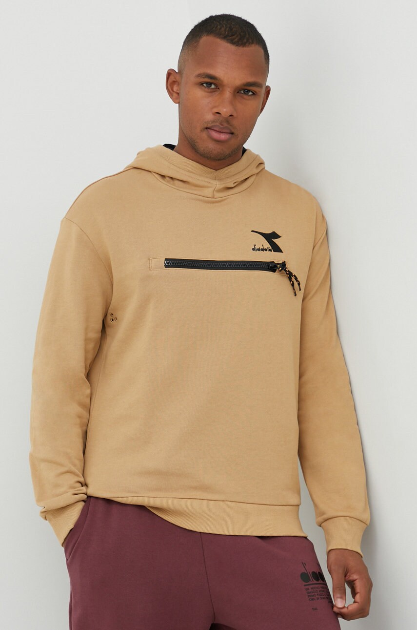 Diadora hanorac de bumbac barbati, culoarea bej, cu glugă, neted