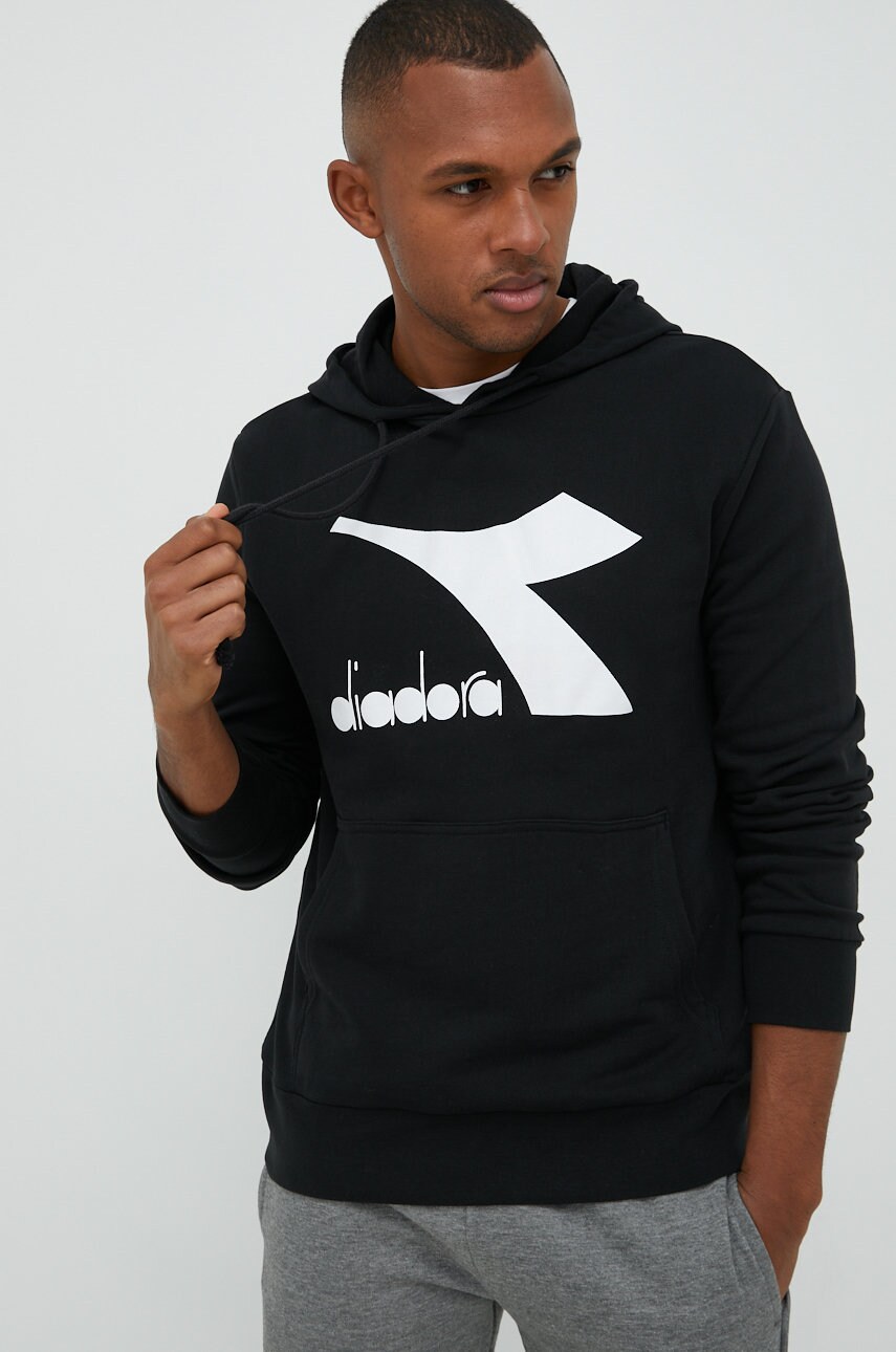 Diadora hanorac de bumbac barbati, culoarea negru, cu glugă, cu imprimeu