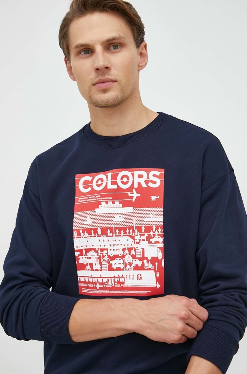 United colors of benetton bluza x colors barbati, culoarea albastru marin, cu imprimeu