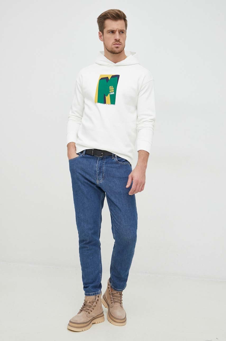 

Кофта United Colors of Benetton чоловіча колір білий з капюшоном з принтом