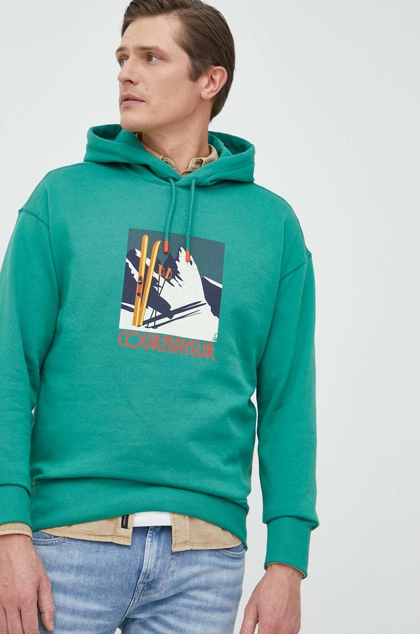 

Суичър United Colors of Benetton в зелено с качулка с принт, Зелен