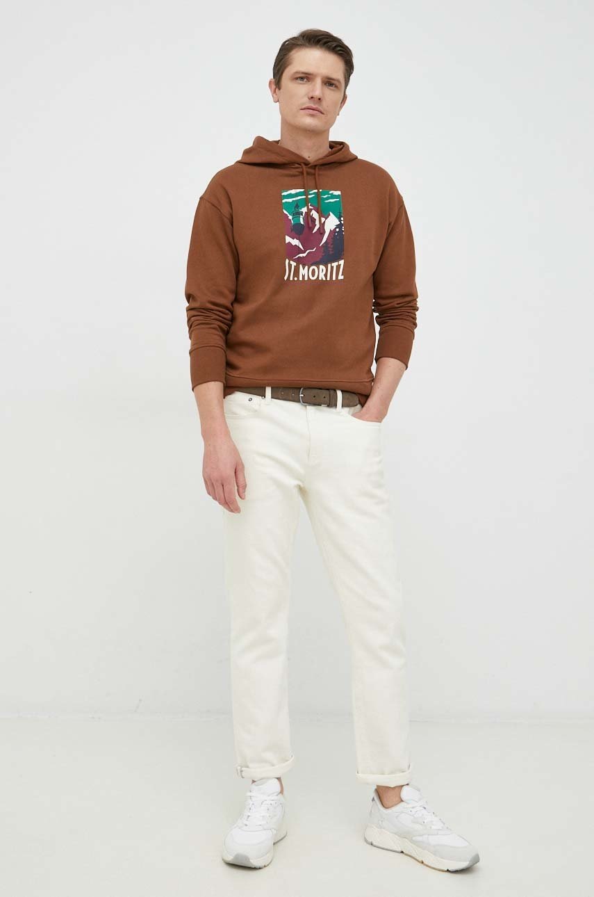 

Кофта United Colors of Benetton чоловіча колір коричневий з капюшоном з принтом