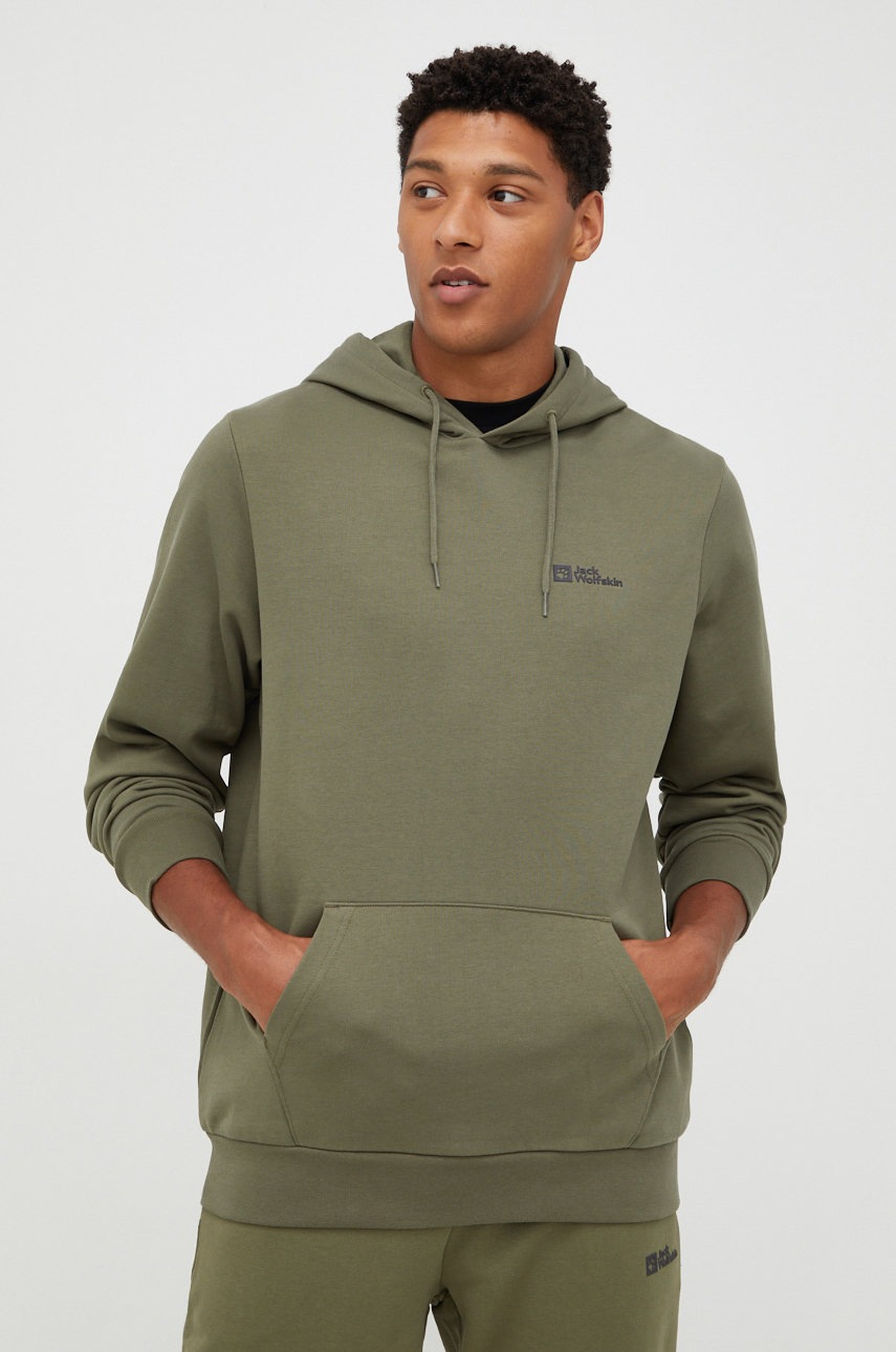 

Хлопковая кофта Jack Wolfskin мужская цвет зелёный однотонная