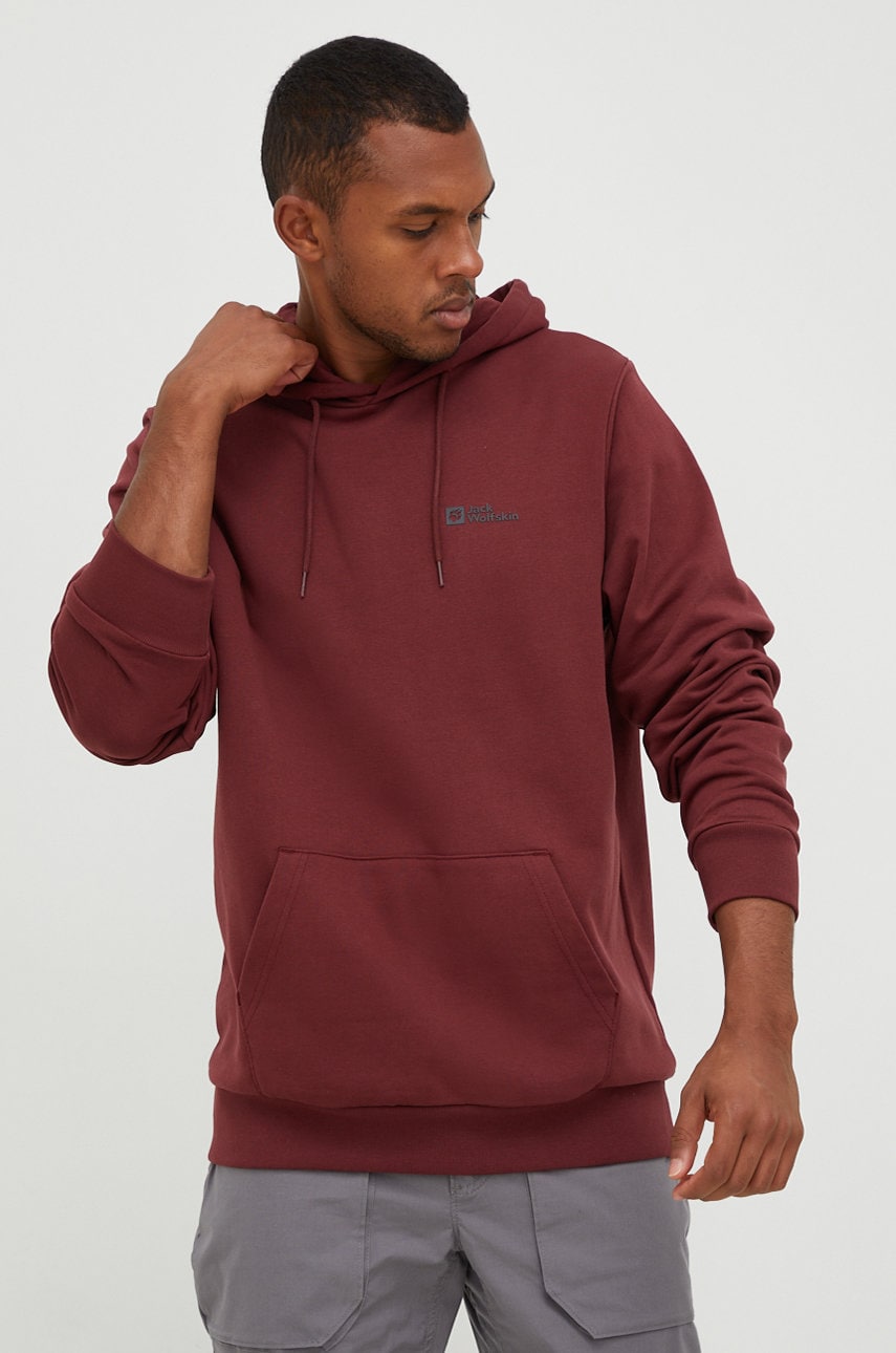 Jack Wolfskin hanorac de bumbac barbati, culoarea bordo, neted