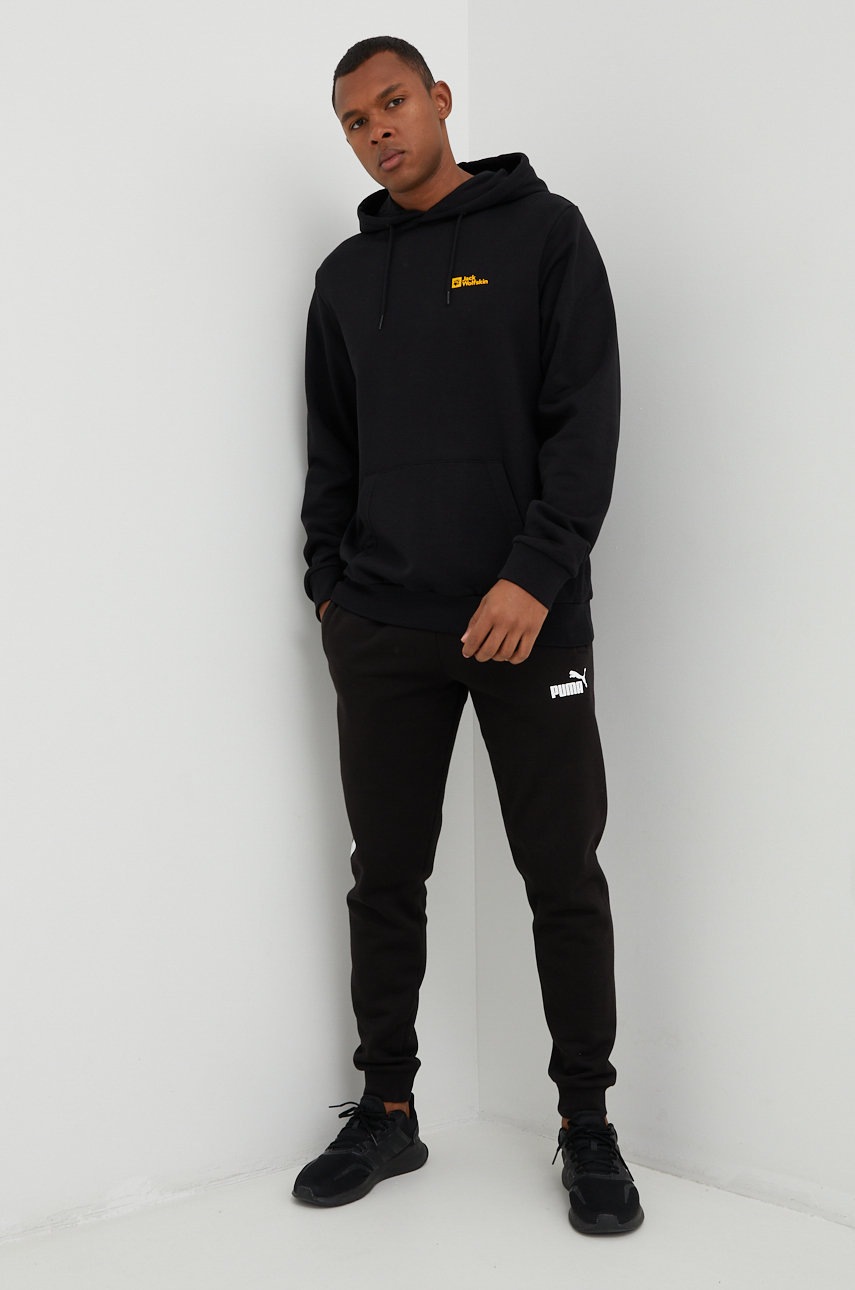 

Хлопковая кофта Jack Wolfskin мужская цвет чёрный однотонная