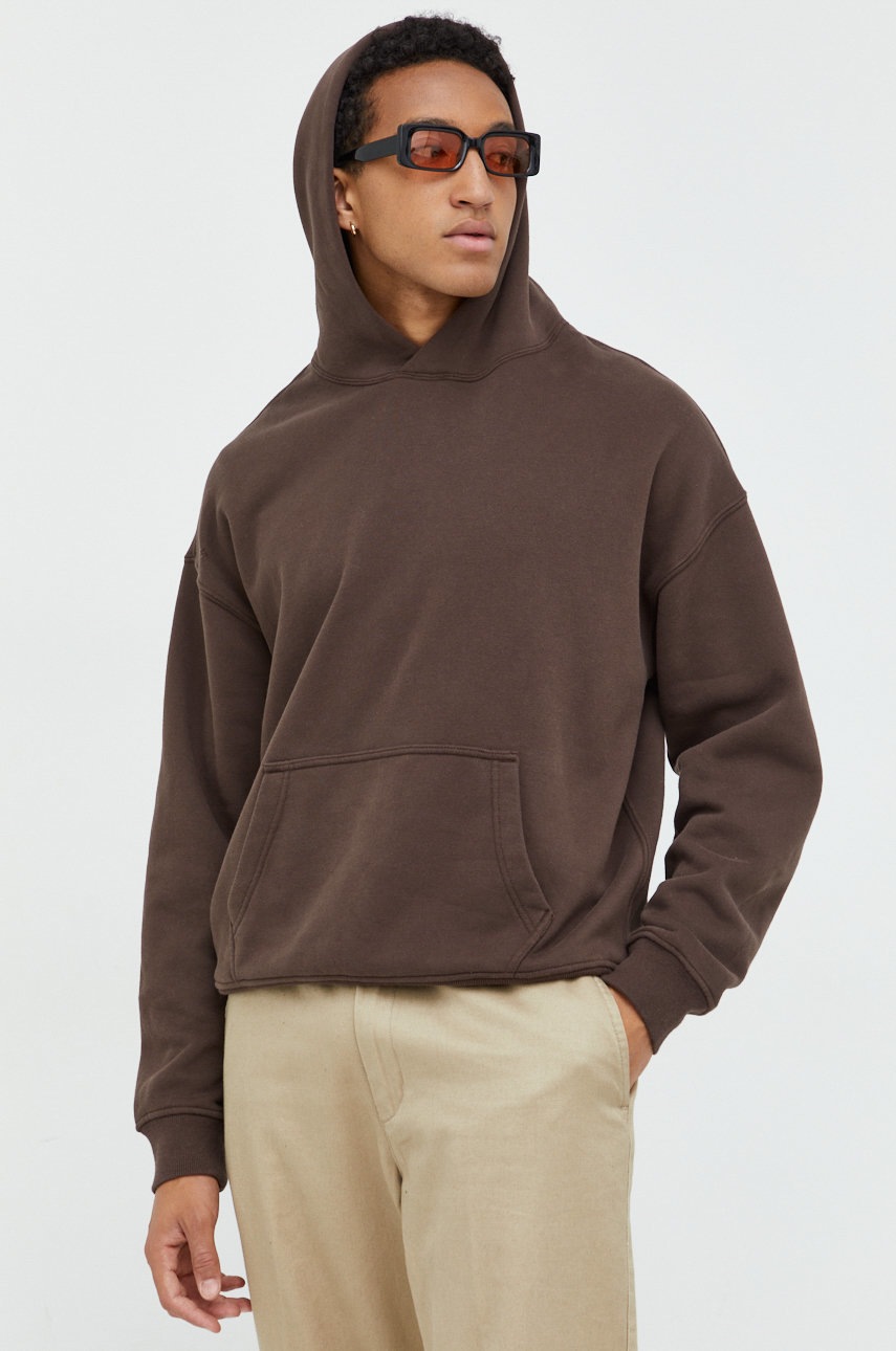 

Суичър Abercrombie & Fitch в кафяво с качулка с изчистен дизайн, Кафяв