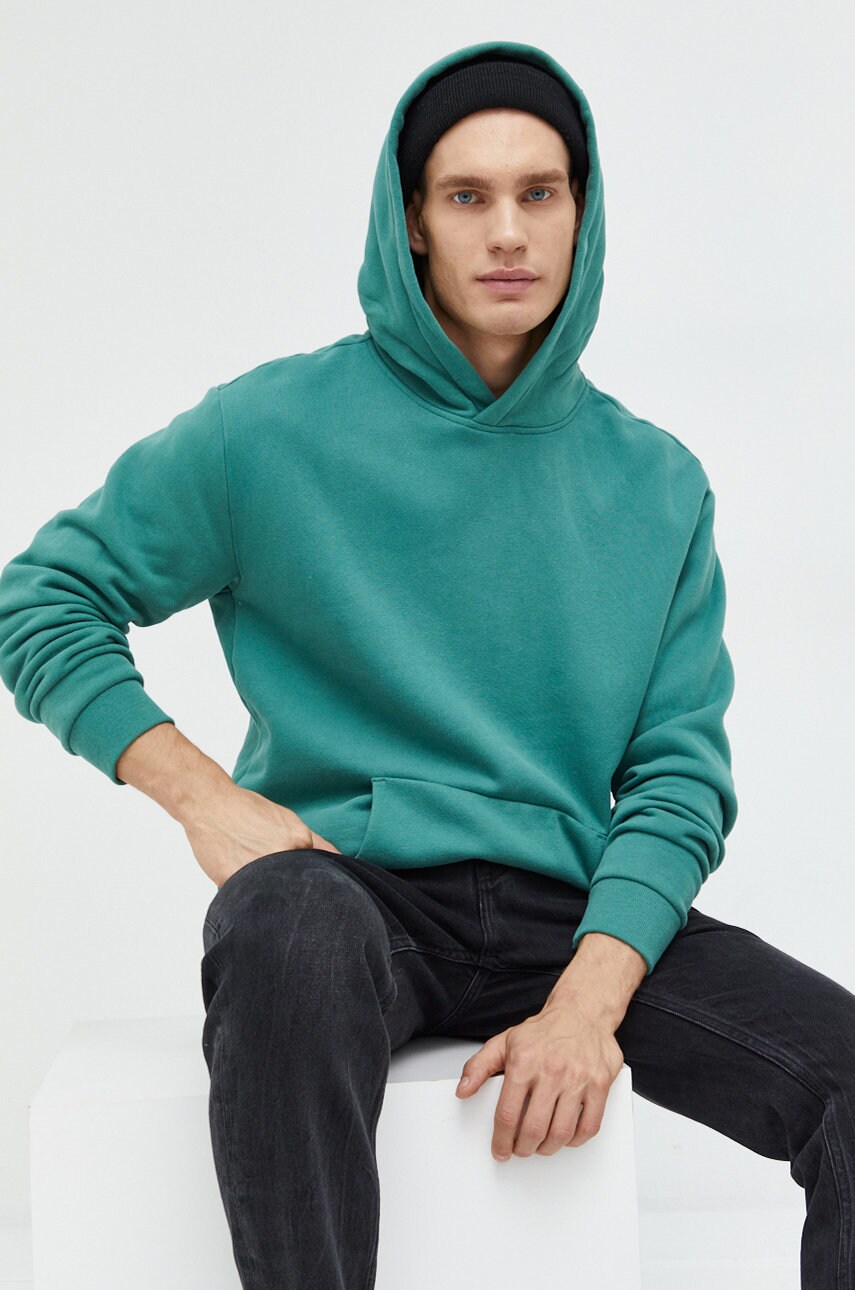 Hollister co. bluza barbati, culoarea verde, cu glugă, neted
