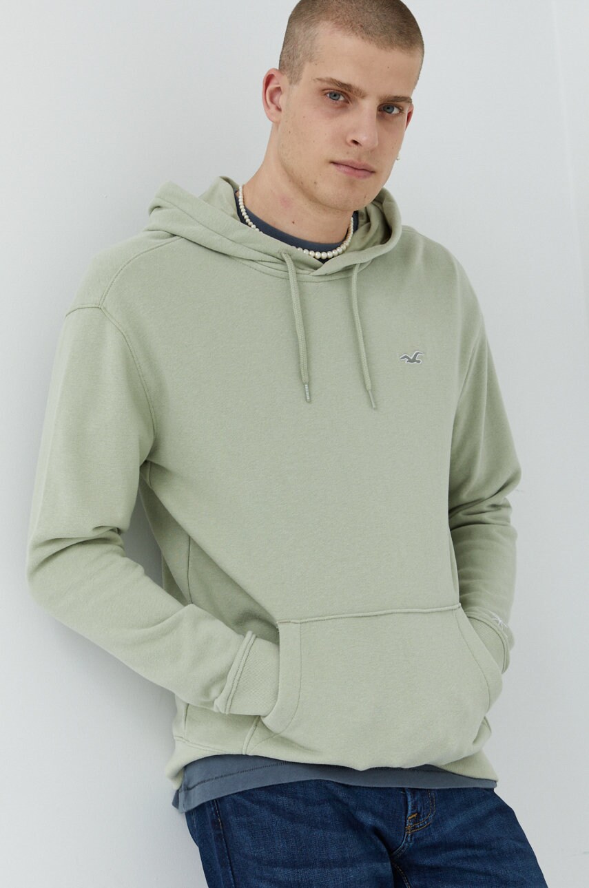 Hollister co. bluza barbati, culoarea verde, neted