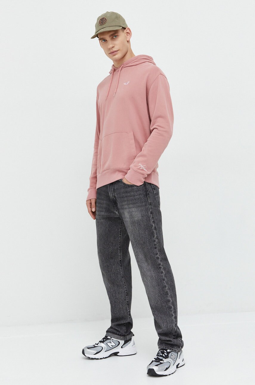 Hollister co. bluza barbati, culoarea roz, cu glugă, neted